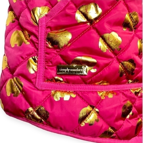 Simply Southern Pink Sleeveless Gold Elephant‎ Print Puffer Jacket Women's XL - Picture 5 of 7